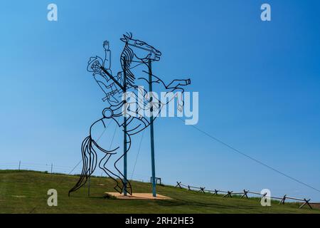 Theodore Roosevelt reitet erneut Skulpturen auf dem Enchanted Highway in North Dakota Stockfoto