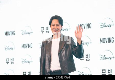 Zo in-Sung, 3. August 2023 : Südkoreanischer Schauspieler Zo in-Sung nimmt an einer Pressekonferenz für die Disney-Serie "Moving" in Seoul, Südkorea Teil. Die Sci-Fi-Actionserie „Moving“ zeigt eine Gruppe von Superkräften, die ihre wahren Fähigkeiten vor der Welt verstecken, um ihre Familien vor Gefahren zu schützen. Die 20-Episoden-Serie basiert auf einem Hit-Webtoon von Kang Full. Kredit: Lee Jae-Won/AFLO/Alamy Live News Stockfoto