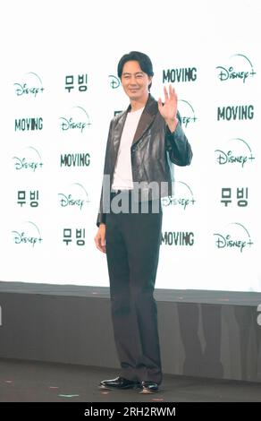 Zo in-Sung, 3. August 2023 : Südkoreanischer Schauspieler Zo in-Sung nimmt an einer Pressekonferenz für die Disney-Serie "Moving" in Seoul, Südkorea Teil. Die Sci-Fi-Actionserie „Moving“ zeigt eine Gruppe von Superkräften, die ihre wahren Fähigkeiten vor der Welt verstecken, um ihre Familien vor Gefahren zu schützen. Die 20-Episoden-Serie basiert auf einem Hit-Webtoon von Kang Full. Kredit: Lee Jae-Won/AFLO/Alamy Live News Stockfoto