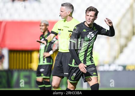 Brügge, Belgien. 13. Aug. 2023. Cercle's Olivier Deman sieht deprimiert aus während eines Fußballspiels zwischen Cercle Brügge und KRC Genk, Sonntag, den 13. August 2023 in Brügge, am 3/30. Tag der ersten Division der belgischen Meisterschaft „Jupiler Pro League“ 2023-2024. BELGA FOTO TOM GOYVAERTS Kredit: Belga News Agency/Alamy Live News Stockfoto