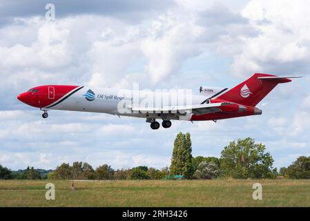 Boeing 727 G-OSRB landet am 13. August auf dem Flughafen London Southend, nachdem sie in Dschibuti stationiert war, um den Öltransfer vom FSO Safer Tanker abzudecken Stockfoto