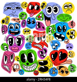 Satz von Vektordarstellungen, Porträts, surrealen Gesichtern. Abstrakte Formen, Silhouetten von Teilflächen. Kollektion von Postern mit modernen Gesichtern Stock Vektor