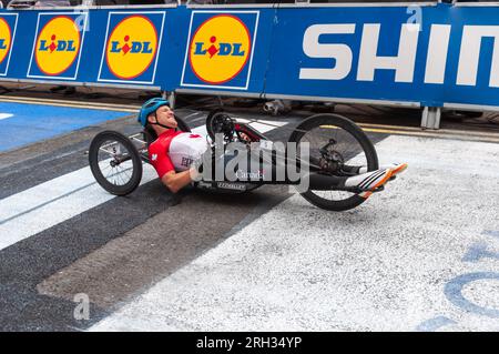 Glasgow, Schottland, Großbritannien. 13. August 2023. Die UCI Radsport-Weltmeisterschaft para-Cycling Road Team Relay. Kredit: Skully/Alamy Live News Stockfoto