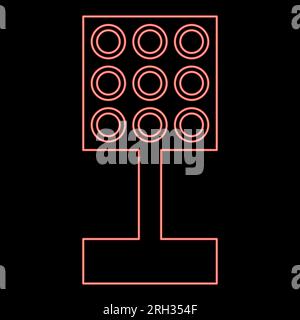 Neon Stadion Spot Flutlicht Tower Helles Rot Farbe Vektor Illustration Bild flache Leuchte Stock Vektor