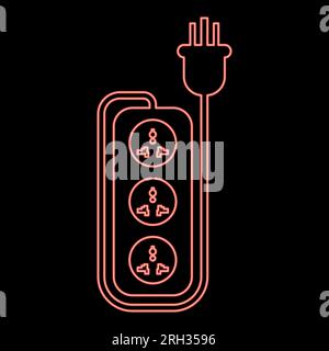 Neonstreifen Mehrfachstecker Netzwerkfilter Smart Power Dreifach-Kabelbuchsenadapter elektrisches Verlängerungskabel Gerätekabel Elektro-T-Stück rot Farbvektor Stock Vektor