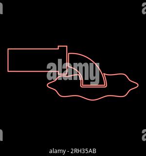 Neon-Abwasserflüssigkeit tritt aus dem Rohr mit der Wasserentwässerungsindustrie in den Abwasserkanal aus Konzept Reinigung roter Farbvektor Abbildung flach aus Stock Vektor