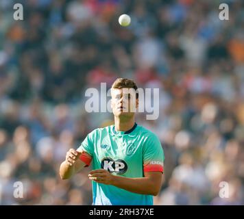 Edgbaston, Birmingham, Großbritannien. 13. Aug. 2023. The 100 Mens Cricket, Birmingham Phoenix gegen Oval Invincibles; Spencer Johnson von Oval Invincibles Credit: Action Plus Sports/Alamy Live News Stockfoto