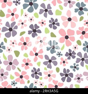 Nahtloses Blumenmuster. Frühlingsblumen auf weißem Hintergrund. Vektordarstellung. Stock Vektor