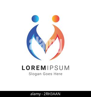Moderner Anfangsbuchstabe M mit Person Human People-Symbol Logotyp Abstract M mit Person Meetup Stock Vektor