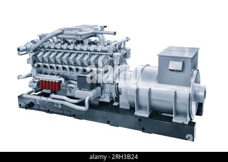 Gaskolben mobilen Dieselmotor elektrischen Generator isoliert auf weißem Hintergrund, Industrie Energie Motor Konzept Stockfoto