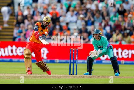 Edgbaston, Birmingham, Großbritannien. 13. Aug. 2023. The 100 Mens Cricket, Birmingham Phoenix gegen Oval Invincibles; Moeen Ali von Birmingham Phoenix Credit: Action Plus Sports/Alamy Live News Stockfoto