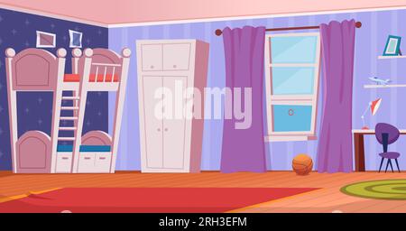 Kinderzimmer. Innenausstattung für Kinderspiel-Attraktion. Vektor-Cartoon-Hintergrund Stock Vektor
