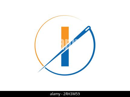 Anfangsbuchstabe I mit Tailor Logo, Nadel und Fadenkombination für Stickereien, Textilien, Mode, Tuch, Stoffvorlage. Stock Vektor