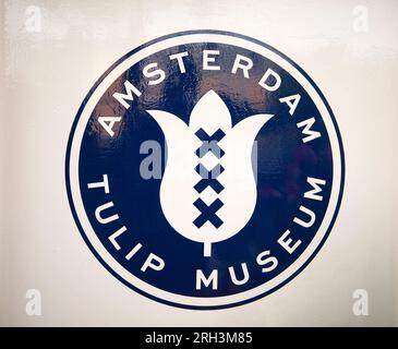 Logo des Amsterdamer Tulpenmuseums in Prinsengracht, Amsterdam, Niederlande Stockfoto