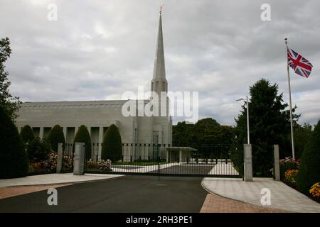 Der Preston England Temple in Chorley, Lancashire, Großbritannien, Europa aus nächster Nähe Stockfoto