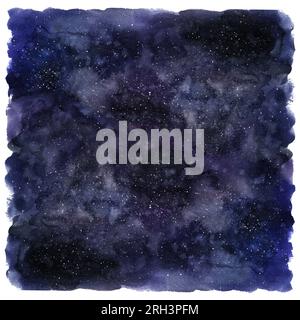 Hintergrund des Aquarellraums. Stardust und leuchtende Sterne im Universellen. Stary Night Kosmos, Himmel. Milchstraße. Abbildung: Handzeichnung Stockfoto