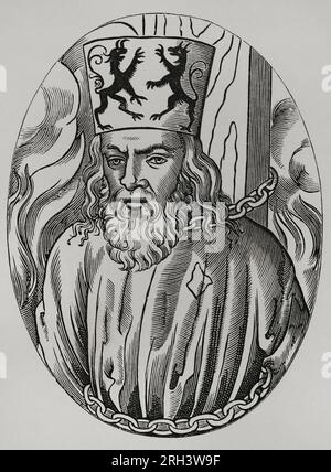 Jerome von Prag (1360-1416). Tschechischer Philosoph und Prediger. Jerome stand unter dem Einfluss von John Wycliffe und verteidigte Jan Husss These an verschiedenen Orten in Europa. Er ging zum Constance-Rat, um Hus zu verteidigen, als er wusste, dass Huss verhaftet wurde. Beide wurden schließlich verurteilt, wegen Ketzerei auf dem Scheiterhaufen verbrannt zu werden. Porträt. Gravur. "Vie Militaire et Religieuse au Moyen Age et à l'Epoque de la Renaissance", Paris, 1877. Stockfoto