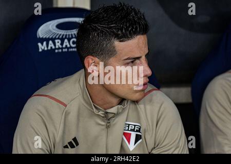 Rio De Janeiro, Brasilien. 13. Aug. 2023. RJ - RIO DE JANEIRO - 08/13/2023 - BRAZILEIRO A 2023, FLAMENGO X SAO PAULO - James Rodriguez Spieler von Sao Paulo während eines Spiels gegen Flamengo im Stadion Maracana für die brasilianische Meisterschaft A 2023. Foto: Thiago Ribeiro/AGIF Guthaben: AGIF/Alamy Live News Stockfoto