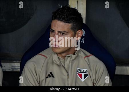 Rio De Janeiro, Brasilien. 13. Aug. 2023. RJ - RIO DE JANEIRO - 08/13/2023 - BRAZILEIRO A 2023, FLAMENGO X SAO PAULO - James Rodriguez Spieler von Sao Paulo während eines Spiels gegen Flamengo im Stadion Maracana für die brasilianische Meisterschaft A 2023. Foto: Thiago Ribeiro/AGIF/Sipa USA Guthaben: SIPA USA/Alamy Live News Stockfoto