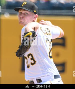 Pittsburgh, Usa. 13. Aug. 2023. Pittsburgh Pirates Rechtshänder Pitcher Mitch Keller (23) tritt gegen die Cincinnati Reds im PNC Park am Sonntag, den 13. August 2023 in Pittsburgh an. Foto: Archie Carpenter/UPI Credit: UPI/Alamy Live News Stockfoto