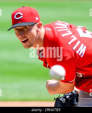 Pittsburgh, Usa. 13. Aug. 2023. Cincinnati Reds Linkshänder-Pitcher Brandon Williamson (55) tritt am Sonntag, den 13. August 2023 in Pittsburgh gegen die Pittsburgh Pirates im PNC Park an. Foto: Archie Carpenter/UPI Credit: UPI/Alamy Live News Stockfoto