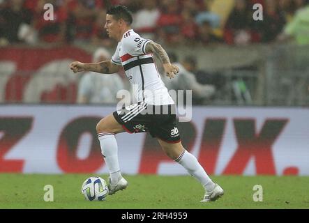 Rio de Janeiro, Brasilien. 13. Aug. 2023. James Rodriguez von Sao Paulo, während des Spiels zwischen Flamengo und Sao Paulo für die brasilianische Serie A 2023, im Maracana Stadium, am 13. August in Rio de Janeiro. Foto: Daniel Castelo Branco/DiaEsportivo/Alamy Live News Kredit: DiaEsportivo/Alamy Live News Stockfoto