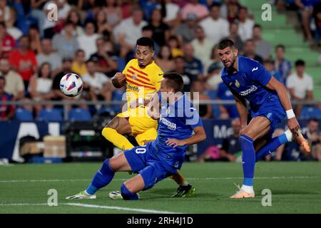 Getafe, Spanien. 13. Aug. 2023. Madrid Spanien; 08.13.2023.- Getafe zieht 0-0 mit Barcelona in einem Spiel der Spanischen Fußballliga am Spieltag 01, das im Kolosseum Alfonso Perez in die Stadt Getafe, Madrid stattfindet. Guthaben: Juan Carlos Rojas/dpa/Alamy Live News Stockfoto