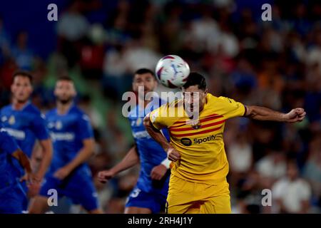 Getafe, Spanien. 13. Aug. 2023. Madrid Spanien; 08.13.2023.- Barcelona Spieler Lewandowski. Getafe zieht 0-0 mit Barcelona in einem Spiel der Spanischen Fußballliga am Spieltag 01 im Coliseum Alfonso Perez zur Stadt Getafe, Madrid. Kredit: Juan Carlos Rojas/dpa/Alamy Live News Stockfoto