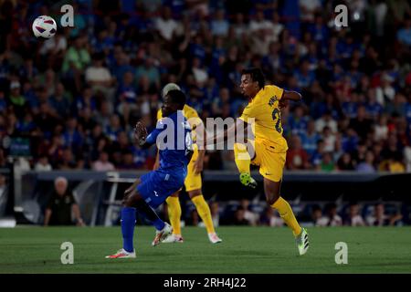 Getafe, Spanien. 13. Aug. 2023. Madrid Spanien; 08.13.2023.- Getafe zieht 0-0 mit Barcelona in einem Spiel der Spanischen Fußballliga am Spieltag 01, das im Kolosseum Alfonso Perez in die Stadt Getafe, Madrid stattfindet. Guthaben: Juan Carlos Rojas/dpa/Alamy Live News Stockfoto