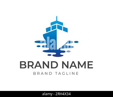 Kreuzfahrtschiff-Logo. Logo aus einfachem Kreuzfahrtschiff mit Schatteneffekt, Vorlage für Kreuzfahrtschiff-Logo Stock Vektor