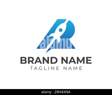 Ursprüngliche Vektordarstellung der Logovorlage für Raketendesign. Logo aus Initial R mit Rakete, ursprüngliche Logovorlage. Stock Vektor