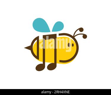 Logo von Bee Music. Logo aus einer Kombination aus Biene und Musik. Vorlage für das Bee-Musik-Logo, Illustration für das Honig-Logo. Musik wendet Logovorlage an. Stock Vektor