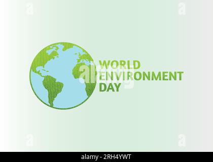 Konzeptentwurf des Weltumwelttags. Happy Environment Day, 05. Juni. Weltkarte mit grüner Texthintergrund-Vektordarstellung des Umwelttags. Stock Vektor