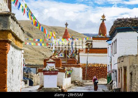 Lo Manthang, Nepal - 23. Juli 2023 : kleine Stupas und Gompas um das Königreich Lo Manthang im Obermustang von Nepal Stockfoto