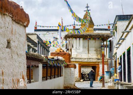 Lo Manthang, Nepal - 23. Juli 2023 : kleine Stupas und Gompas um das Königreich Lo Manthang im Obermustang von Nepal Stockfoto