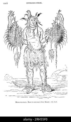 Medicine man, Mah-to-He-hah (Old Bear) Indianer in Bekleidung und Utensilien aus dem Buch " The Song of Hiawatha " von Longfellow, Henry Wadsworth, 1807-1882 Veröffentlicht von Mifflin and Company im Jahr 1898 Stockfoto