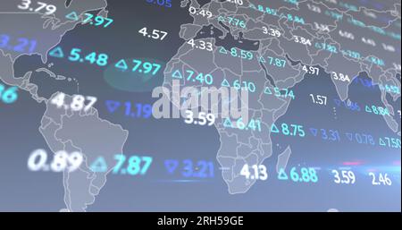 Bild der Datenverarbeitung auf Weltkarte Stockfoto
