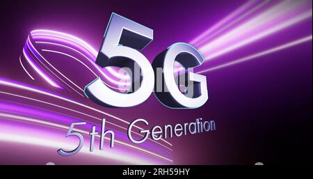 Bild von 5G Text und Formen auf schwarzem Hintergrund Stockfoto