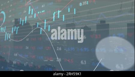 Bild von Finanzgraphen und Daten über das Stadtbild Stockfoto