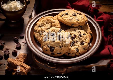 Köstliche hausgemachte Kekse, kunstvoll in rustikaler Zusammensetzung arrangiert. Stockfoto