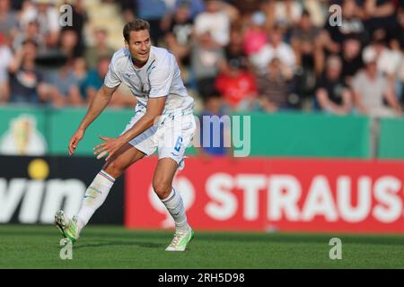 13. August 2023, Hessen, Frankfurt/M.: Fußball: DFB Cup, FSV Frankfurt - Hansa Rostock, 1. Runde, PSD Bank Arena, Rostock's Simon Rhein. Foto: Jörg Halisch/dpa Stockfoto