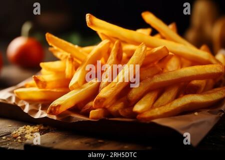 Köstliche knusprige Pommes frites, die die Essenz von leckerem Fast Food betonen. Stockfoto