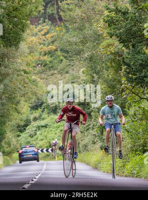 Penny Farthing Hill Climb Championships August 2023 Eastbourne, East Sussex, Großbritannien Stockfoto