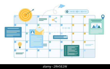 Geschäftsplanung im Online-Kalender-Vektorbild. Isolierter digitaler Terminplaner mit Erinnerung an Termin und Termin mit Benachrichtigung, Termin und Meeting, Sprachnotizen Stock Vektor