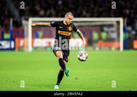 Bukarest, Rumänien. 10., 2023. August. Oliver Villadsen (23) vom FC Nordsjaelland während des Qualifikationsspiels der UEFA Conference League zwischen FCSB und dem FC Nordsjaelland im Stadionul Steaua in Bukarest. (Foto: Gonzales Photo - Dejan Obretkovic). Stockfoto