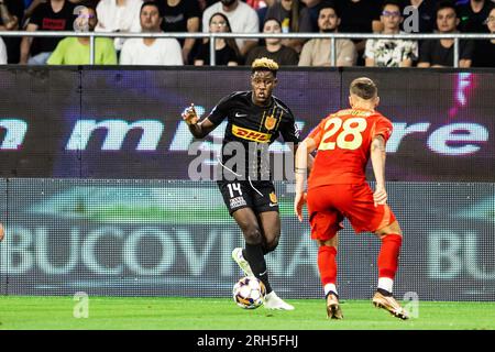 Bukarest, Rumänien. 10., 2023. August. Ibrahim Osman (14) vom FC Nordsjaelland während des Qualifikationsspiels der UEFA Conference League zwischen FCSB und dem FC Nordsjaelland im Stadionul Steaua in Bukarest. (Foto: Gonzales Photo - Dejan Obretkovic). Stockfoto