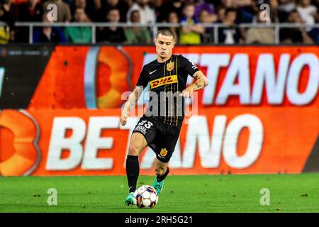 Bukarest, Rumänien. 10., 2023. August. Oliver Villadsen (23) vom FC Nordsjaelland während des Qualifikationsspiels der UEFA Conference League zwischen FCSB und dem FC Nordsjaelland im Stadionul Steaua in Bukarest. (Foto: Gonzales Photo - Dejan Obretkovic). Stockfoto