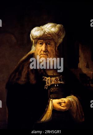 Mann in orientalischer Tracht (möglicherweise der alttestamentliche Patriarch Dan), 164 (1 Werkstatt von Rembrandt van Rijn (möglicherweise Ferdinand Bol) Rembrandt Harmensz (Harmenszoon) van Rijn 1606–1669 17. Jahrhundert Niederlande Holland, Stockfoto