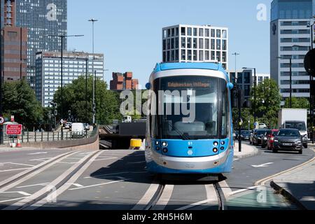 West Midlands Metro Tram at Five Ways, Birmingham, West Midlands, England, UK Stockfoto