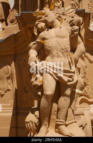 Detail der ungarischen barocken Heiligen Dreifaltigkeitssäule, Platz der Heiligen Dreifaltigkeit, Veszprem, Ungarn Stockfoto